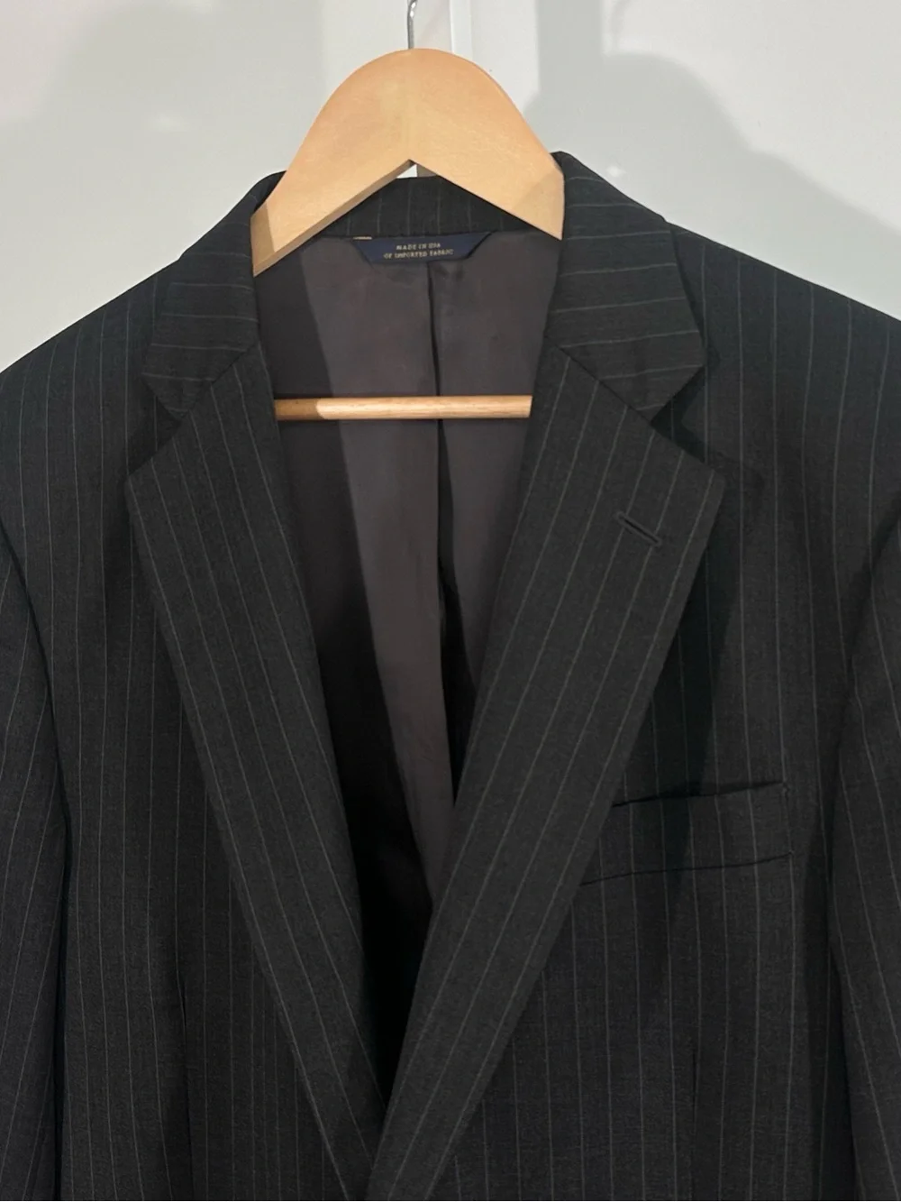 Brooks Bros 1818 Madison Pinstripe Wool Blazer 43R Black Estrato Tollegno Italy
